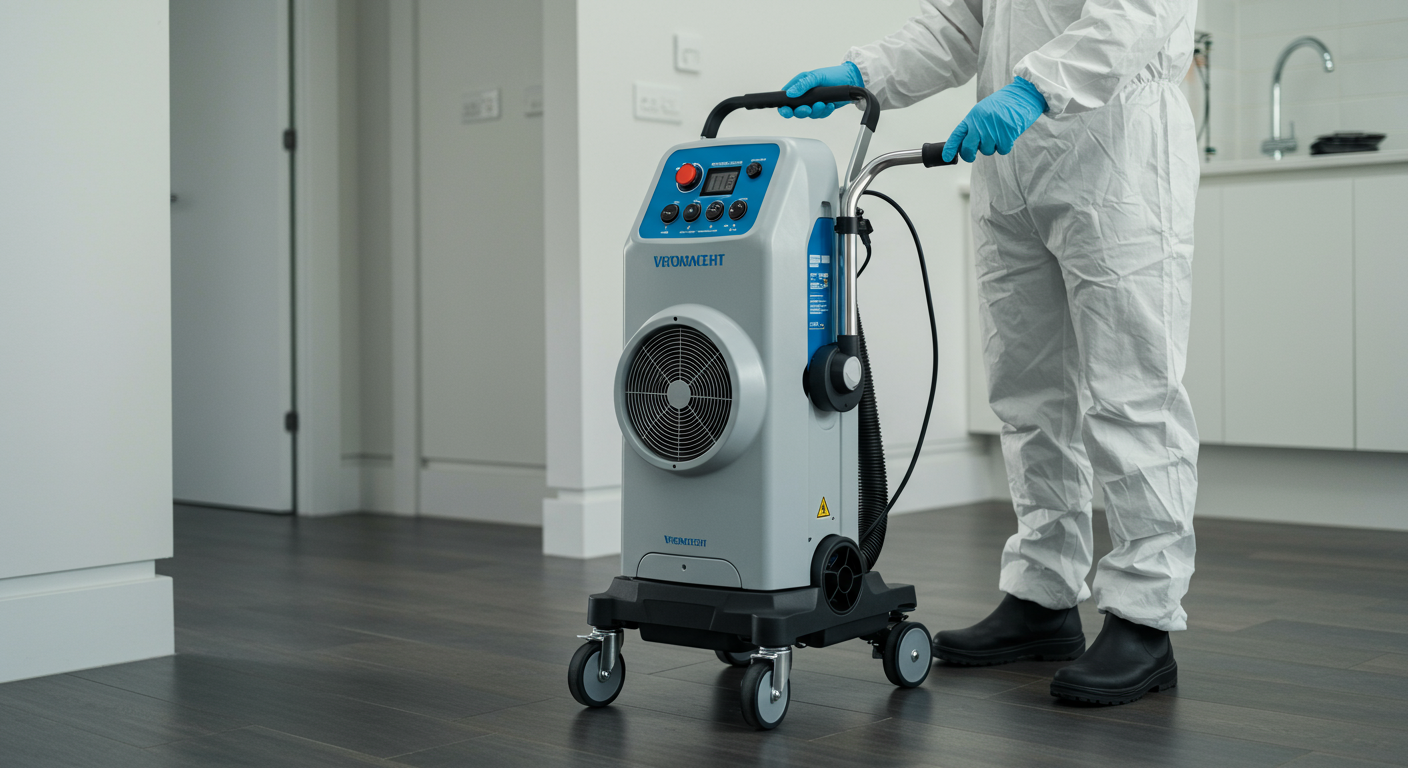 Professional mold remediation services in Doral, FL, using advanced equipment like air scrubbers and HEPA vacuums.