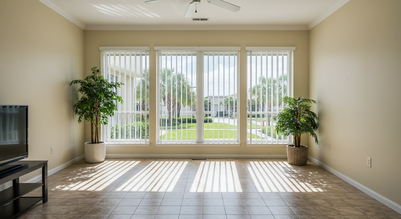 A bright and airy living room in Weston, FL, with clean walls, fresh plants, and sunlight streaming through the windows, symbolizing a mold-free and healthy environment after remediation.