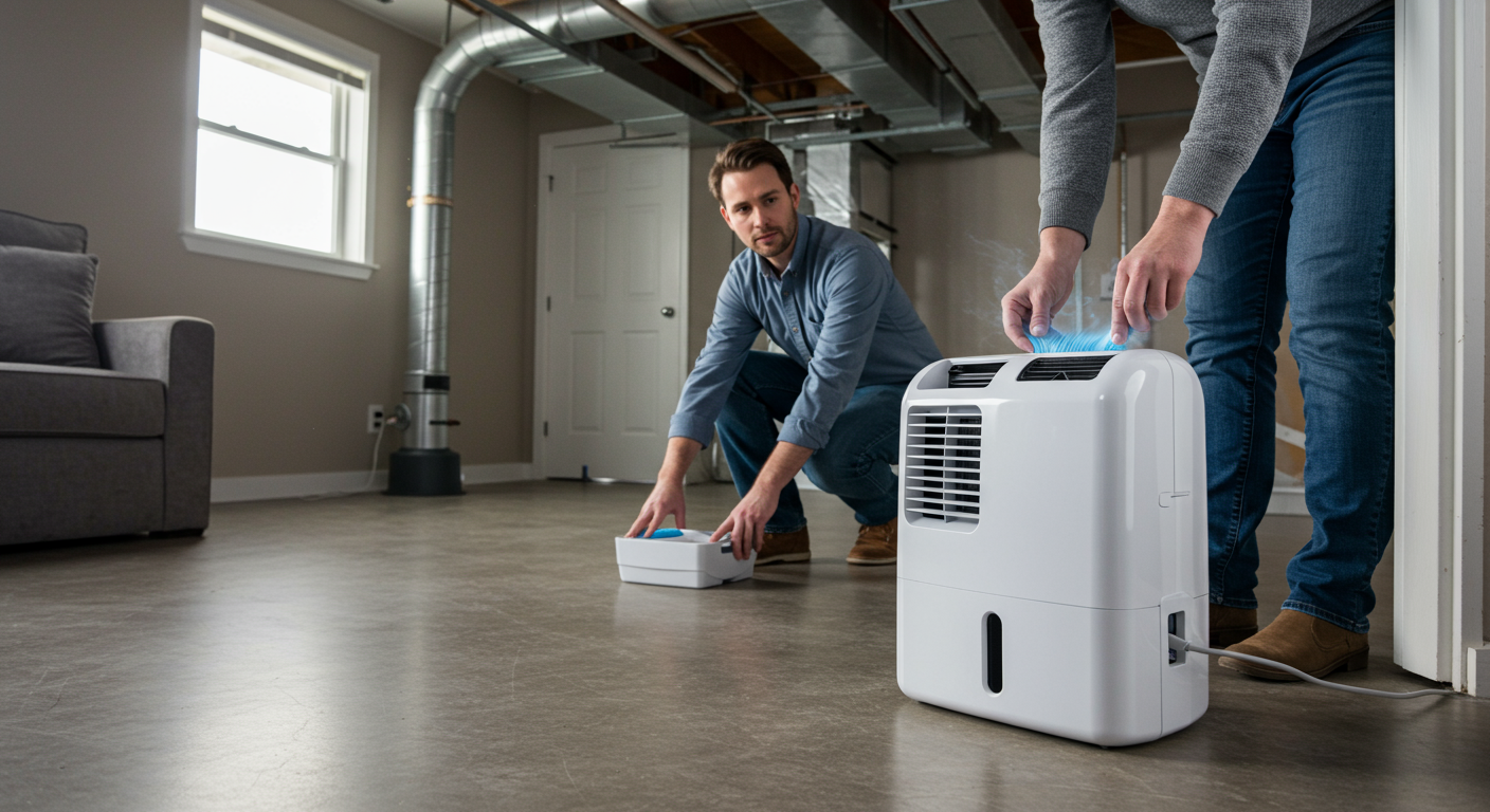Homeowner Using a Dehumidifier