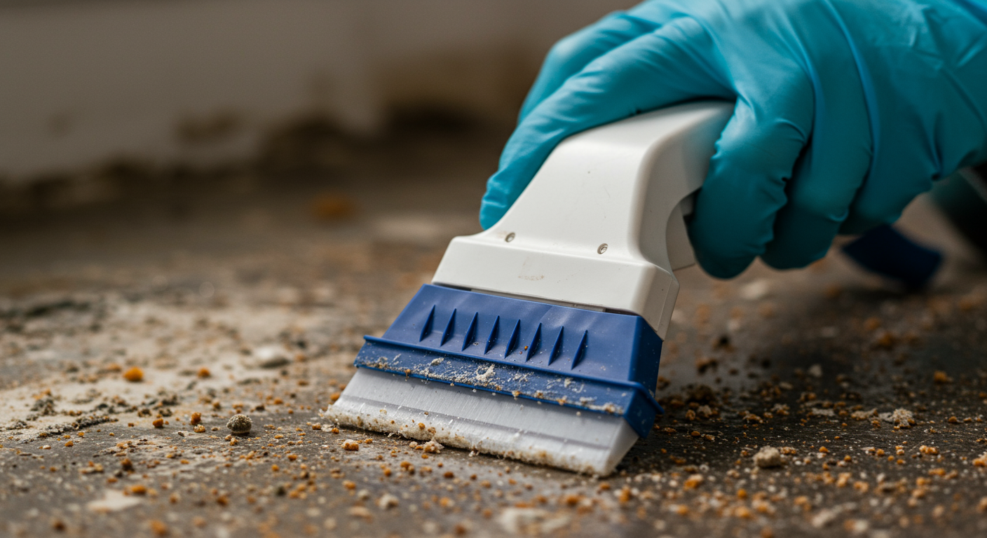 A close-up of a technician using specialized equipment to remove mold